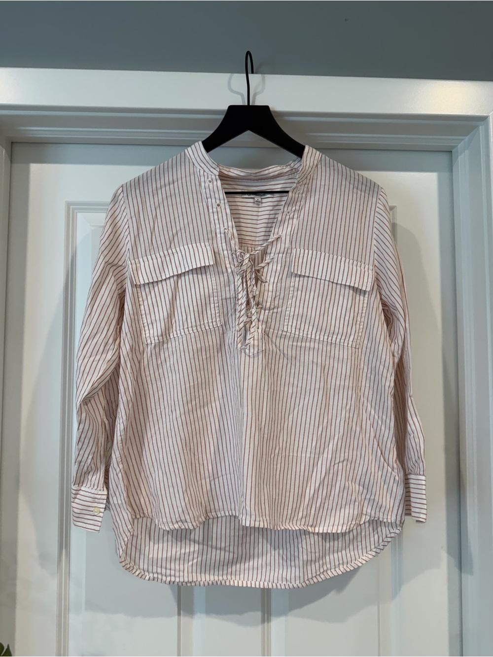 Madewell Striped Lace-Up Button Down Blouse - Blush Pink & White